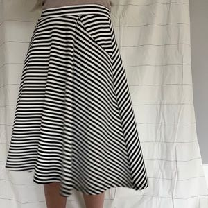 Womens Midi Skirt Black and White Striped, Size 2
